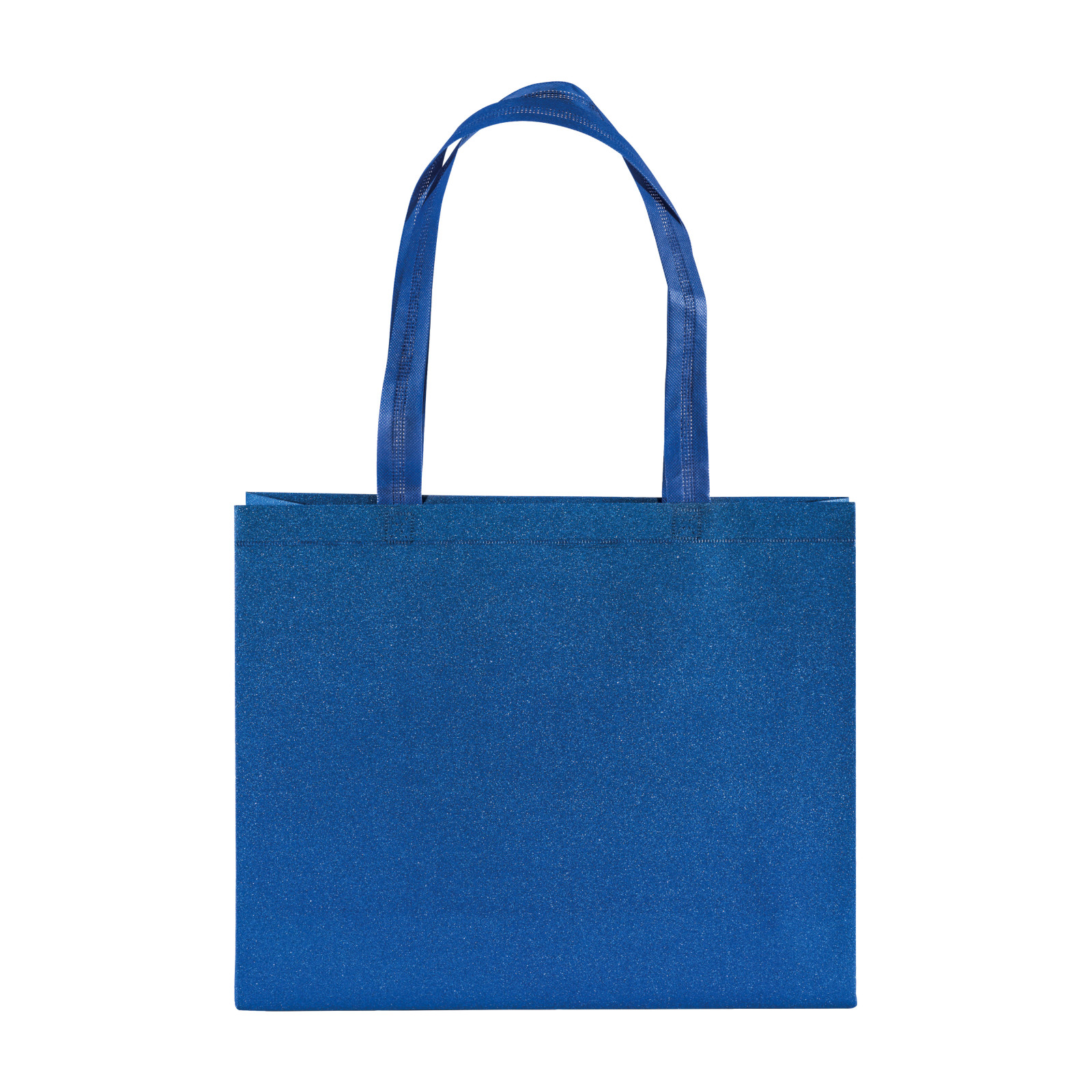 Shopper con soffietto in TNT laminato glitter 100 g/m2 termosaldato, manici corti