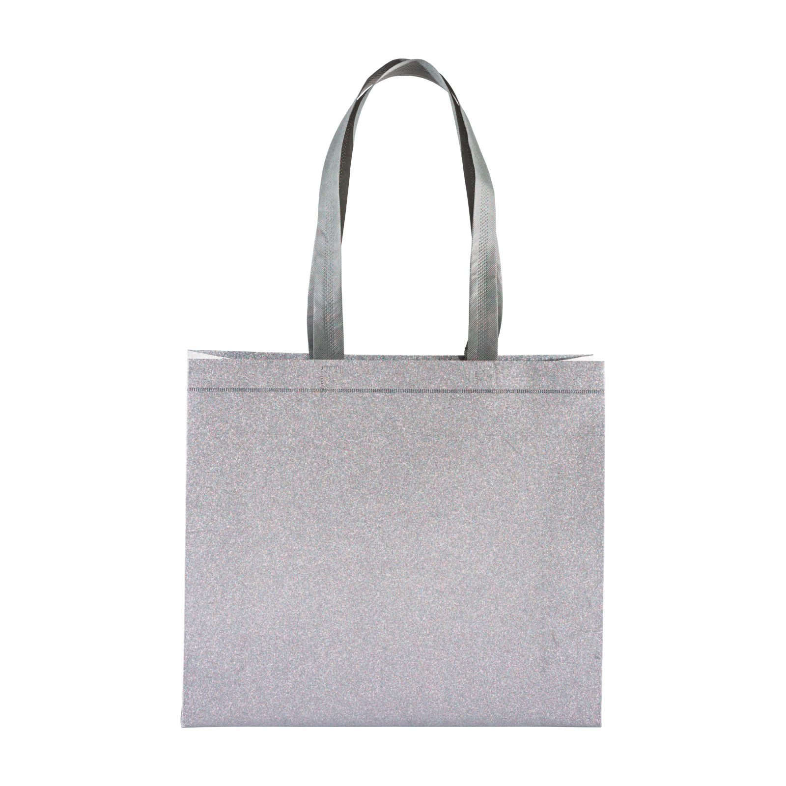Shopper con soffietto in TNT laminato glitter 100 g/m2 termosaldato, manici corti