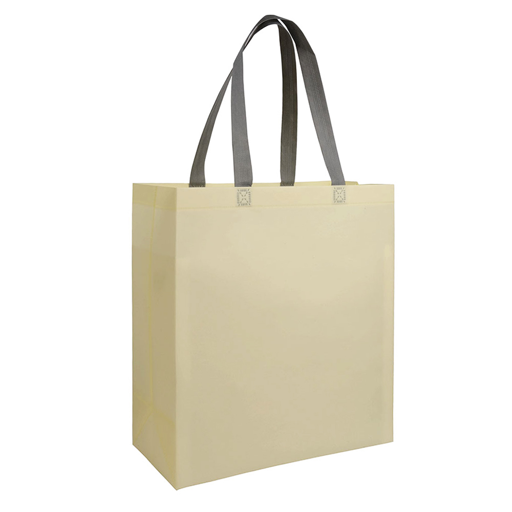 Shopper con soffietto in TNT laminato 100 g/m2 termosaldato, manici corti