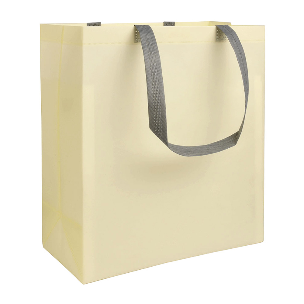 Shopper con soffietto in TNT laminato 100 g/m2 termosaldato, manici corti