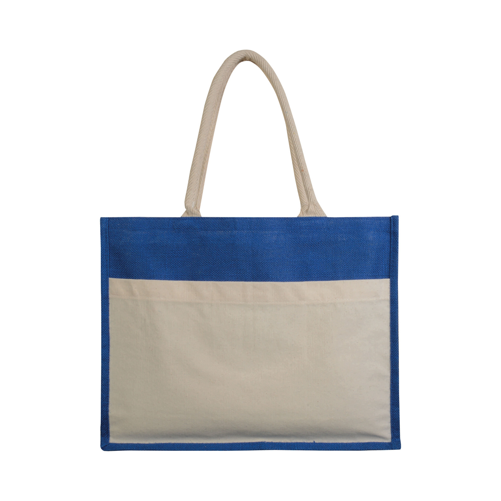 Borsa in juta con interno in PVC, soffietto, manici lunghi e tasca esterna