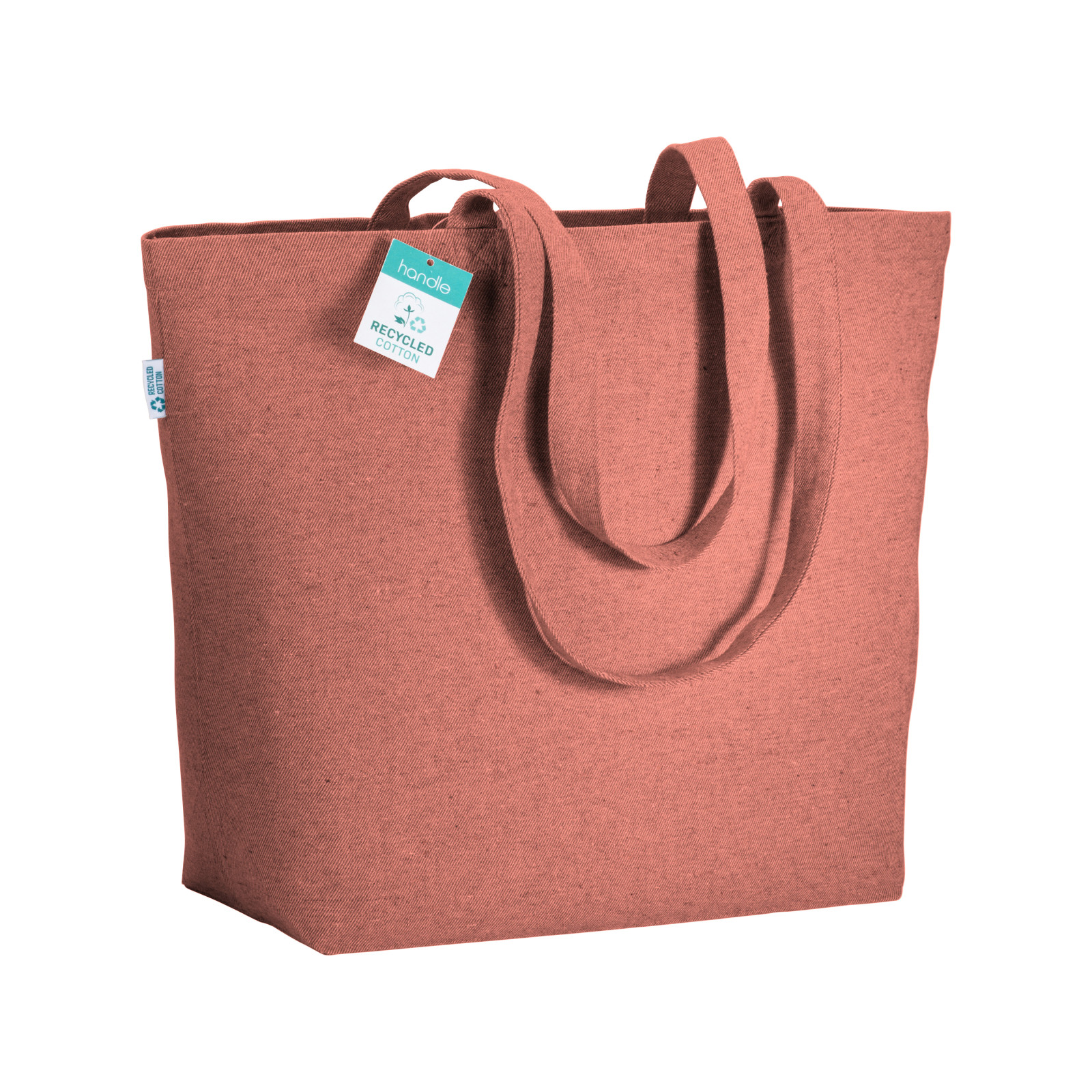 Shopper con soffietto alla base in cotone riciclato 280 g/m2, manici lunghi