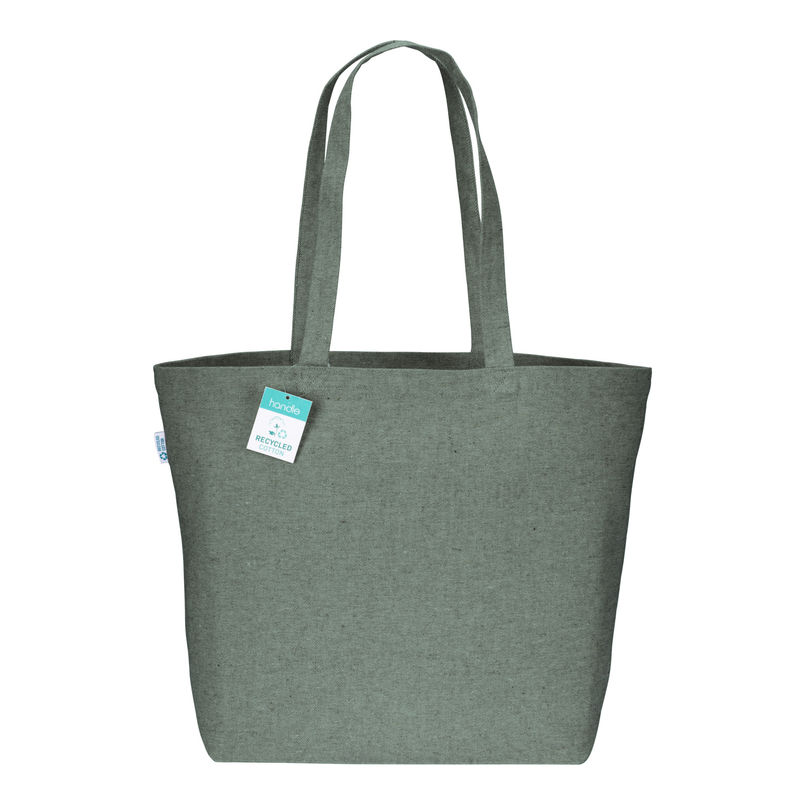 Shopper con soffietto alla base in cotone riciclato 280 g/m2, manici lunghi
