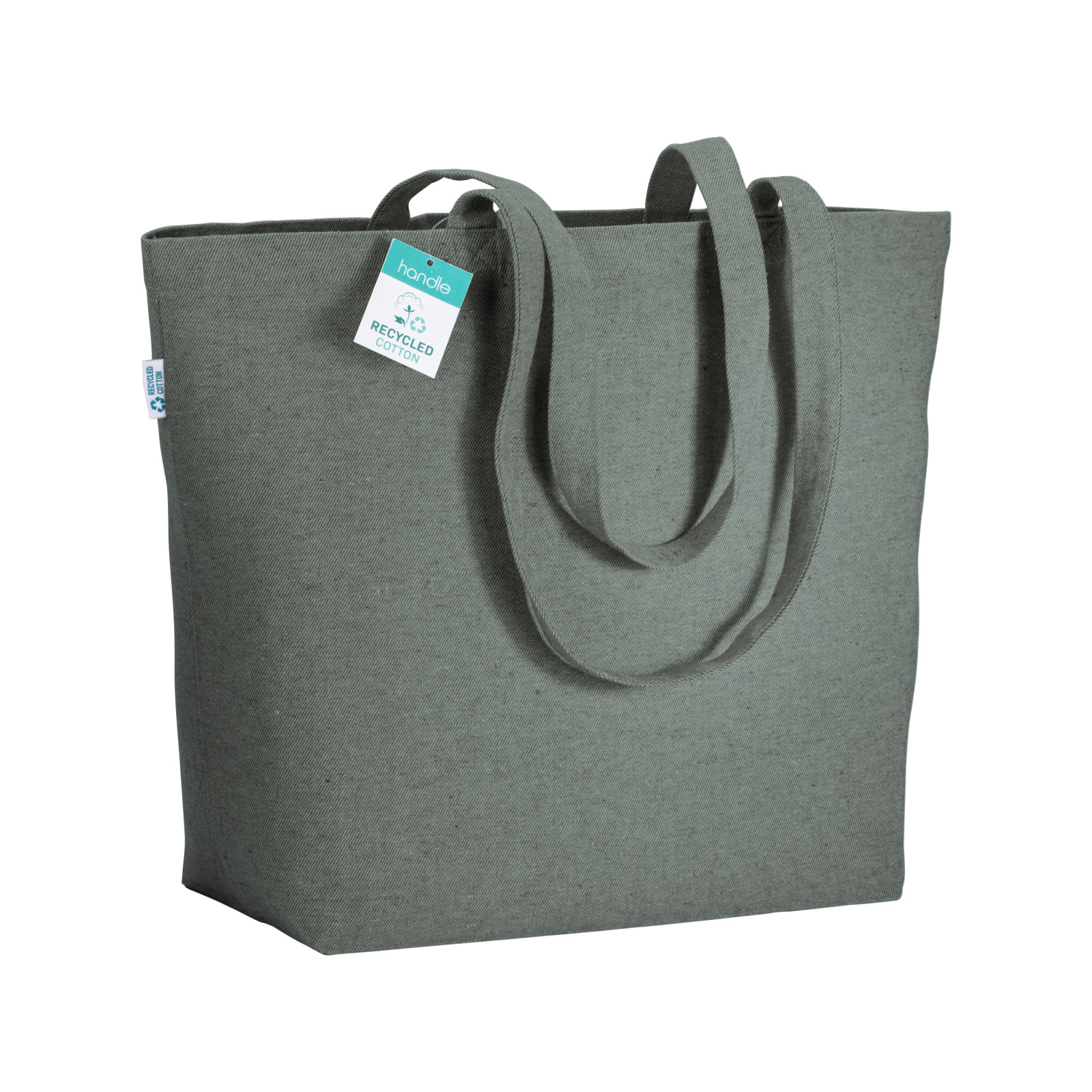 Shopper con soffietto alla base in cotone riciclato 280 g/m2, manici lunghi