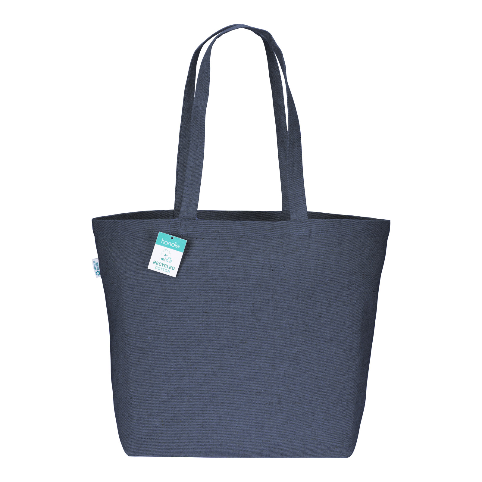 Shopper con soffietto alla base in cotone riciclato 280 g/m2, manici lunghi