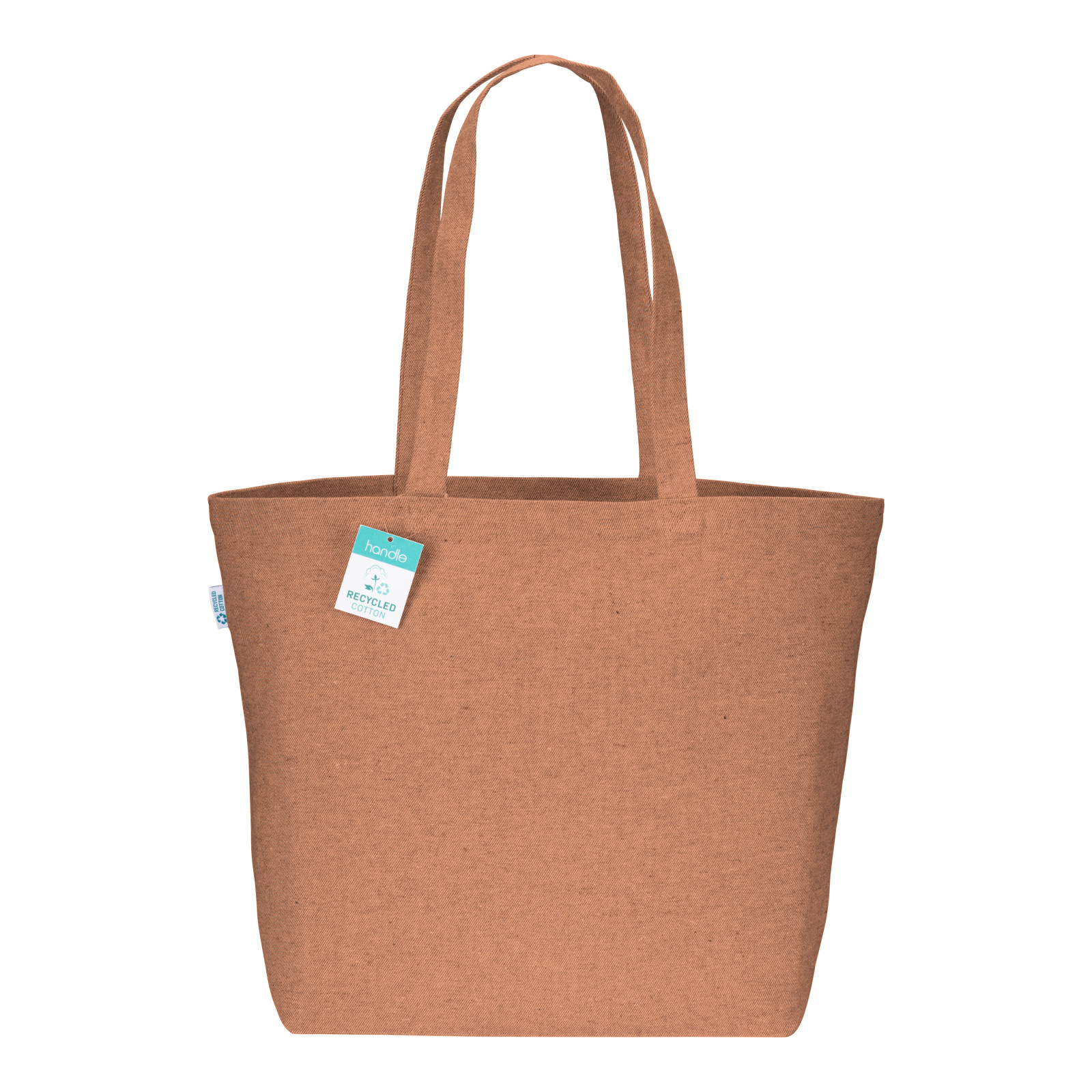 Shopper con soffietto alla base in cotone riciclato 280 g/m2, manici lunghi