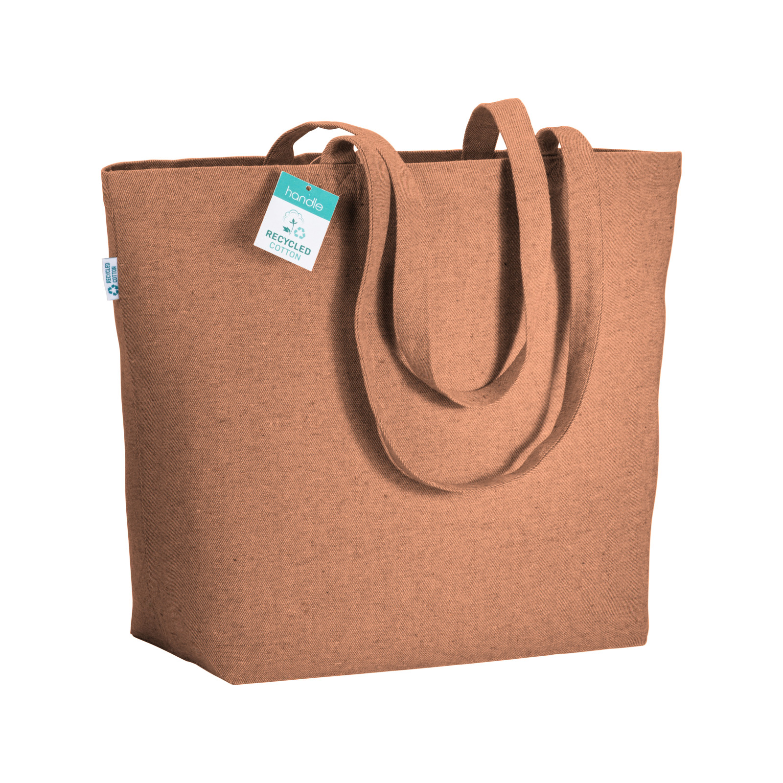Shopper con soffietto alla base in cotone riciclato 280 g/m2, manici lunghi