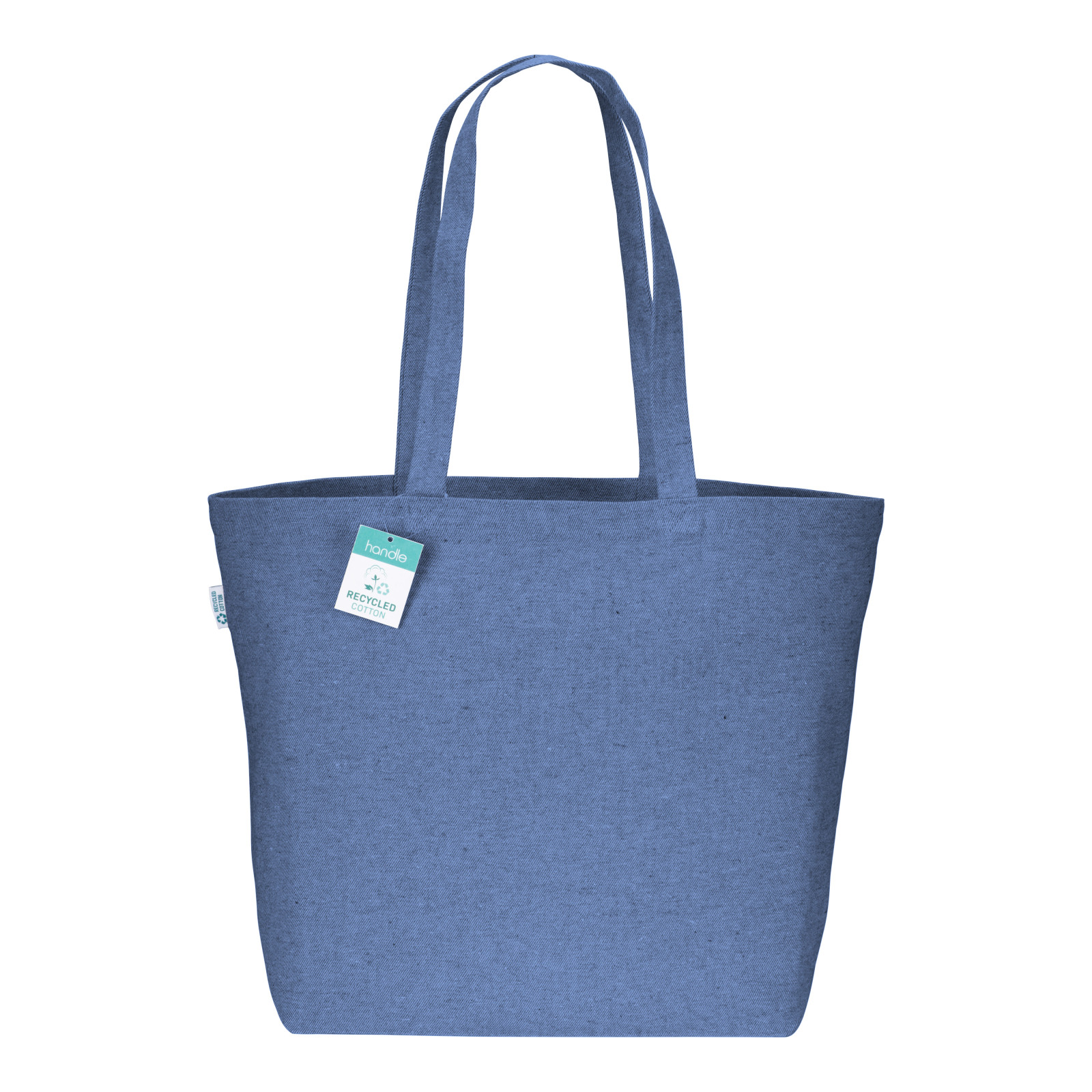 Shopper con soffietto alla base in cotone riciclato 280 g/m2, manici lunghi