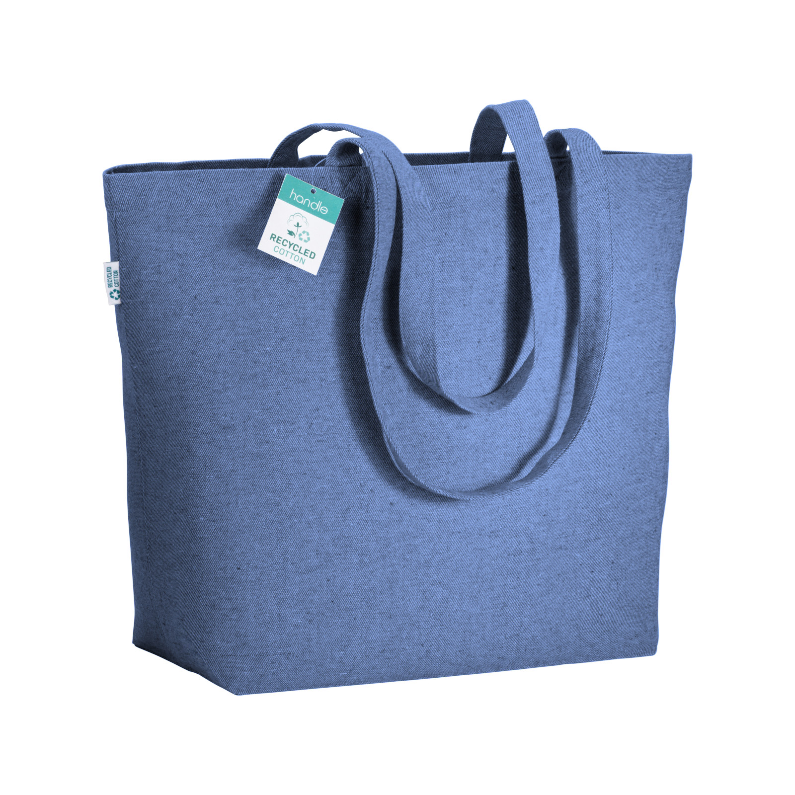 Shopper con soffietto alla base in cotone riciclato 280 g/m2, manici lunghi