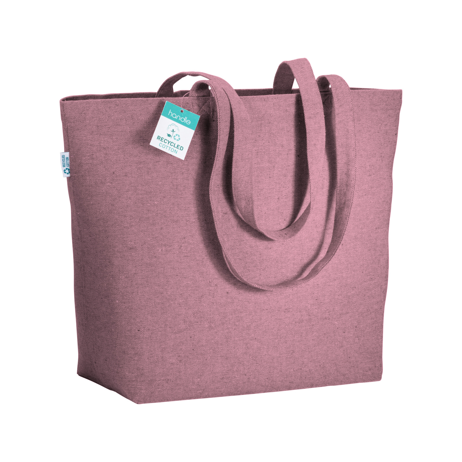 Shopper con soffietto alla base in cotone riciclato 280 g/m2, manici lunghi