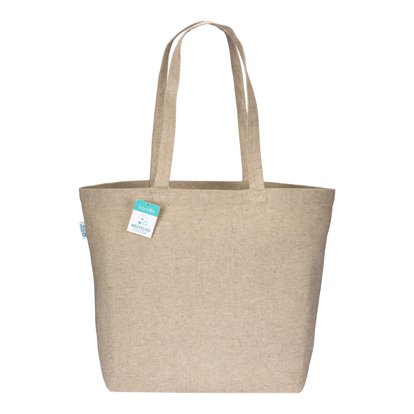 Shopper con soffietto alla base in cotone riciclato 280 g/m2, manici lunghi