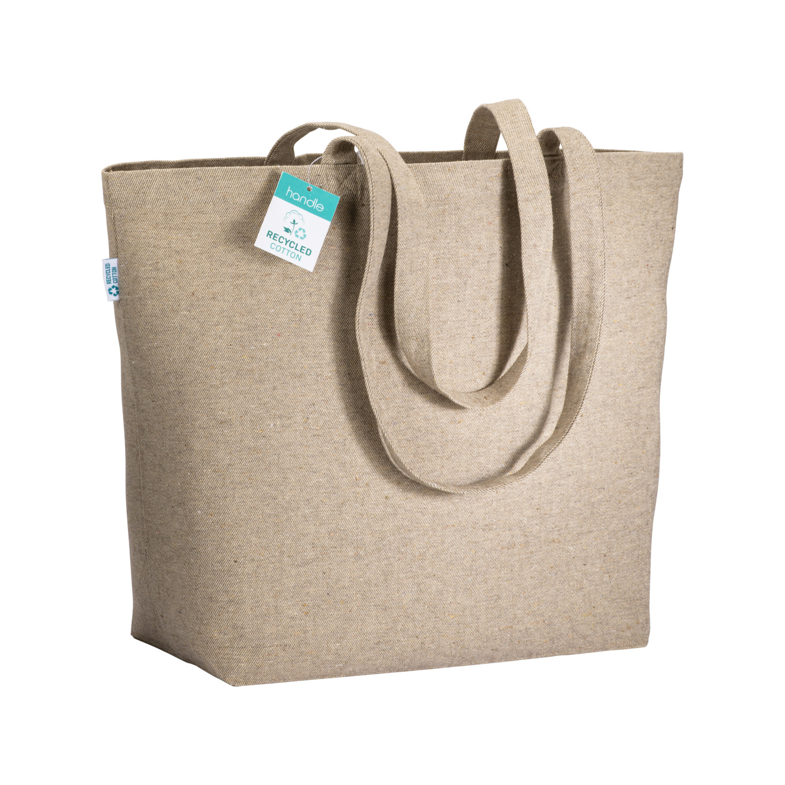 Shopper con soffietto alla base in cotone riciclato 280 g/m2, manici lunghi