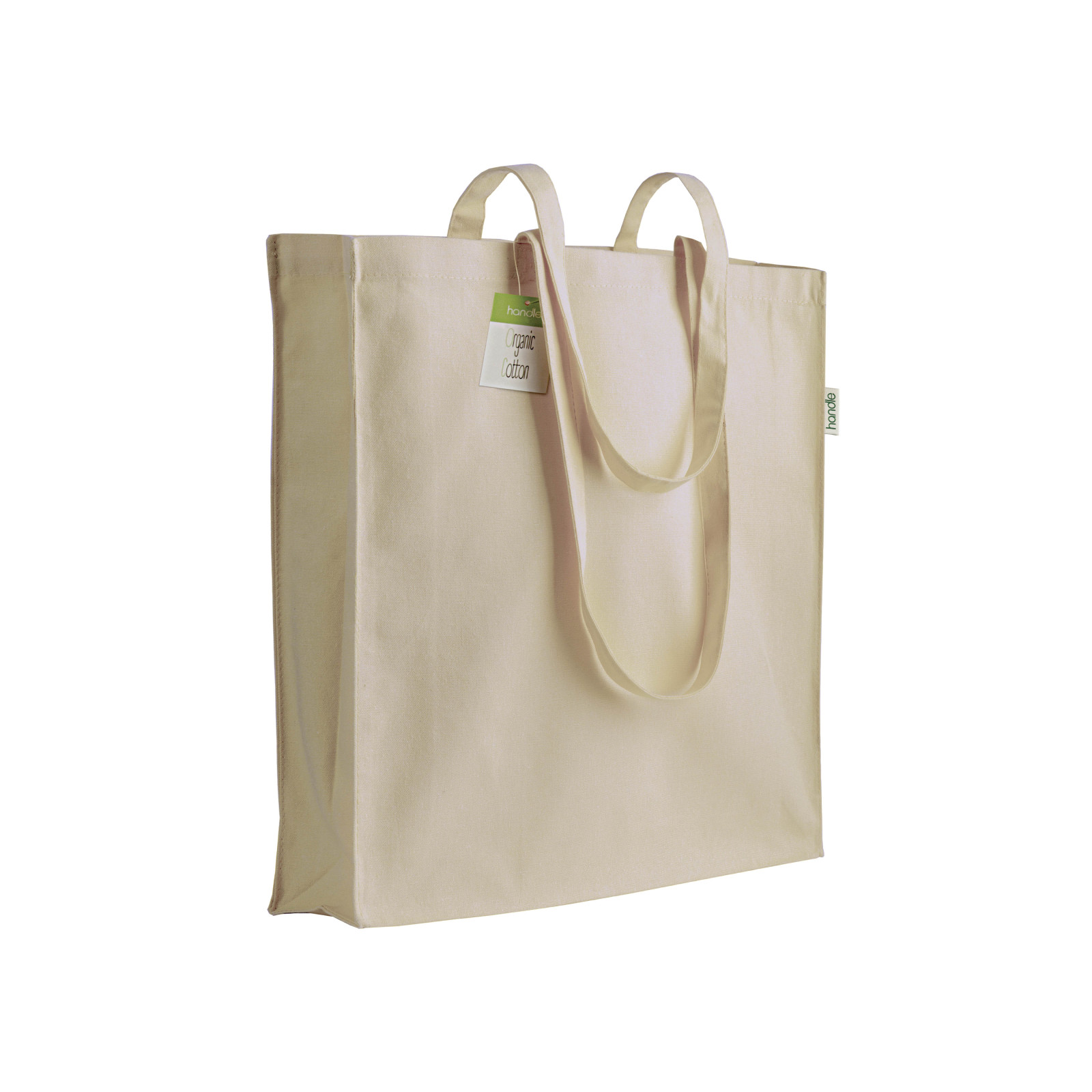 Shopper con soffietto in cotone biologico 150 g/m2, manici lunghi