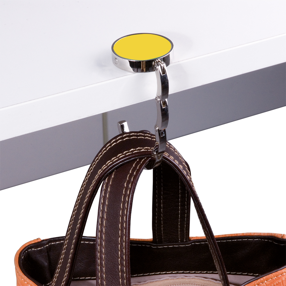 Gancio appendiborsa tondo in metallo, richiudibile con chiusura rafforzata da due magneti