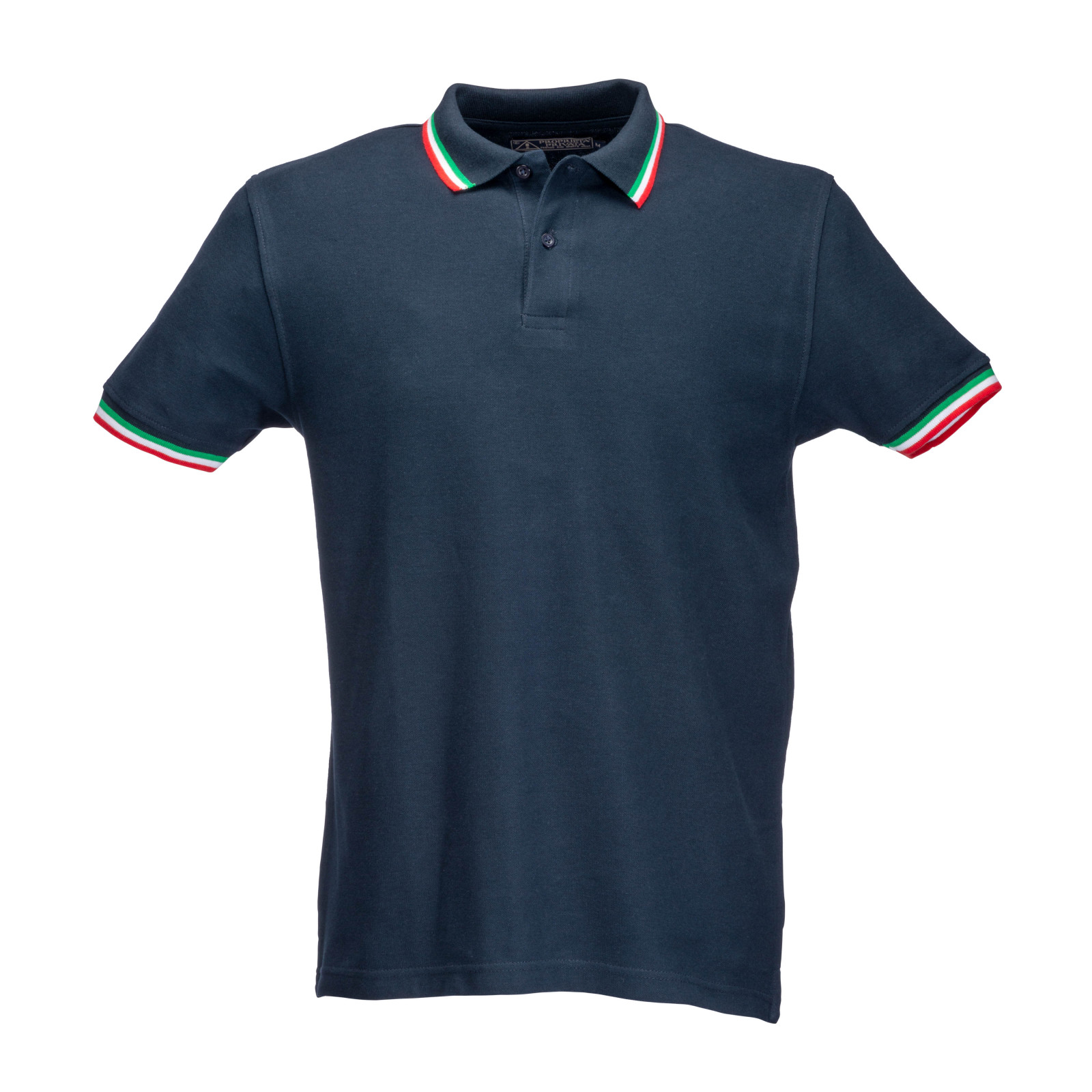 Polo piqué di cotone 100% 180 g/m2, manica corta, bordi in tricolore