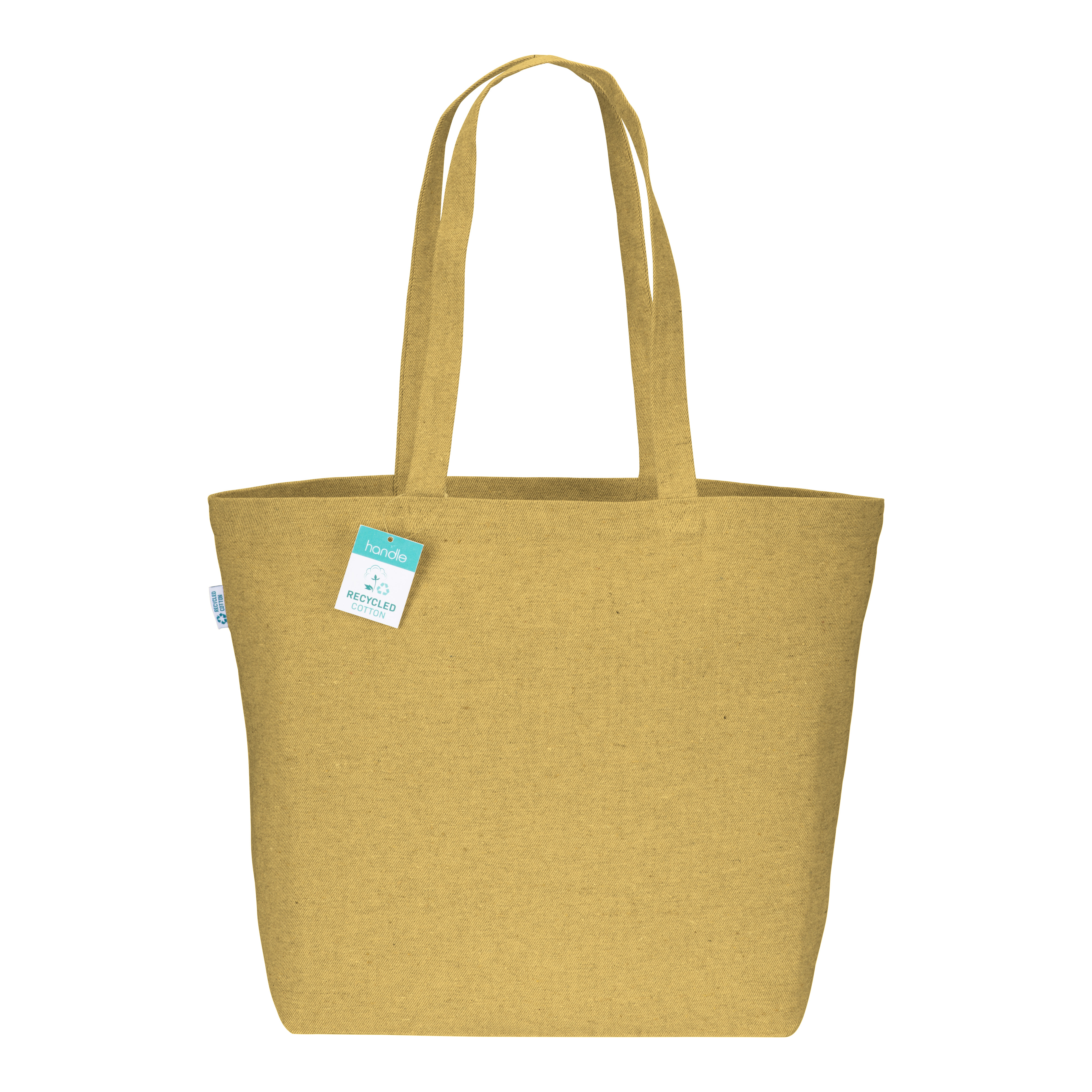 Shopper con soffietto alla base in cotone riciclato 280 g/m2, manici lunghi