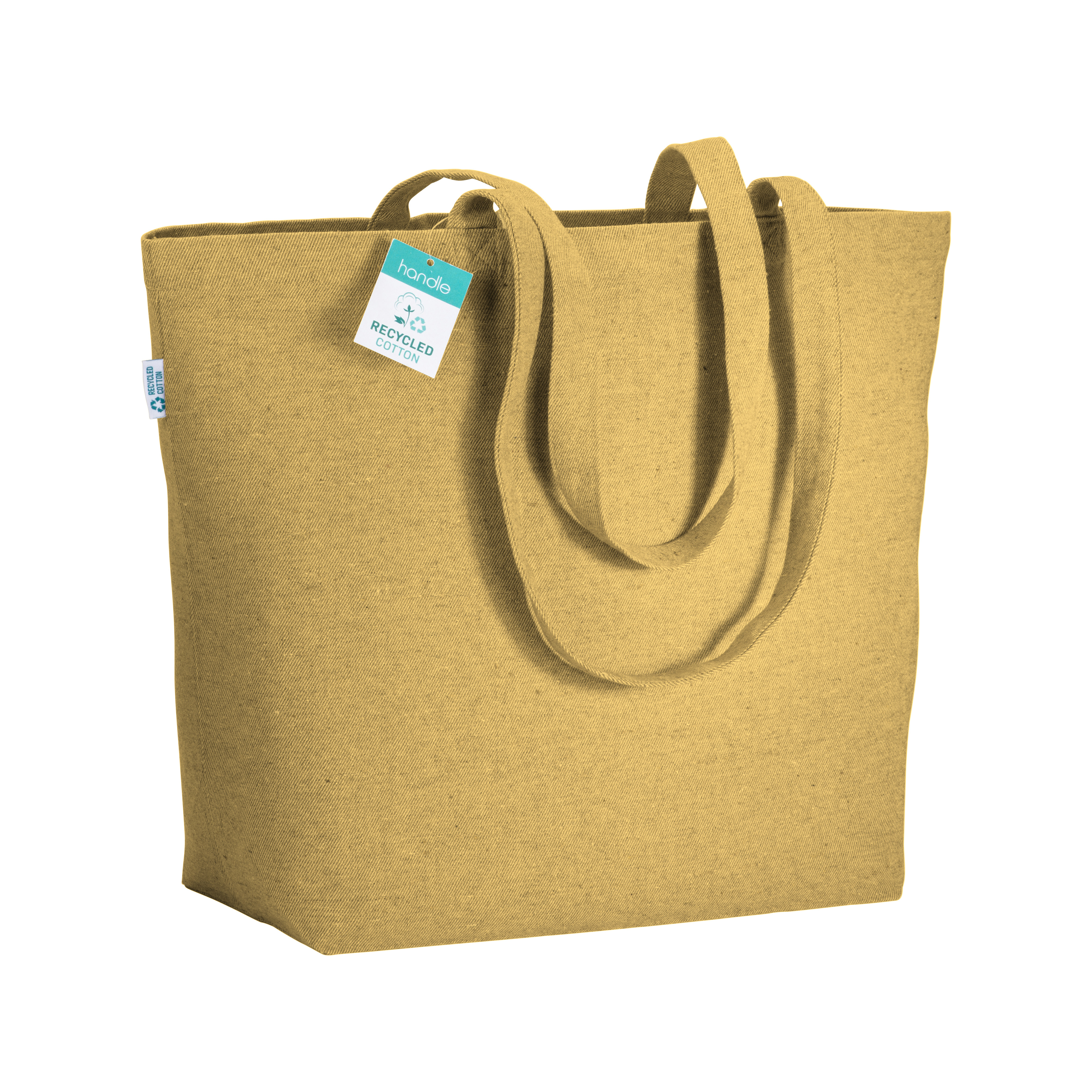 Shopper con soffietto alla base in cotone riciclato 280 g/m2, manici lunghi