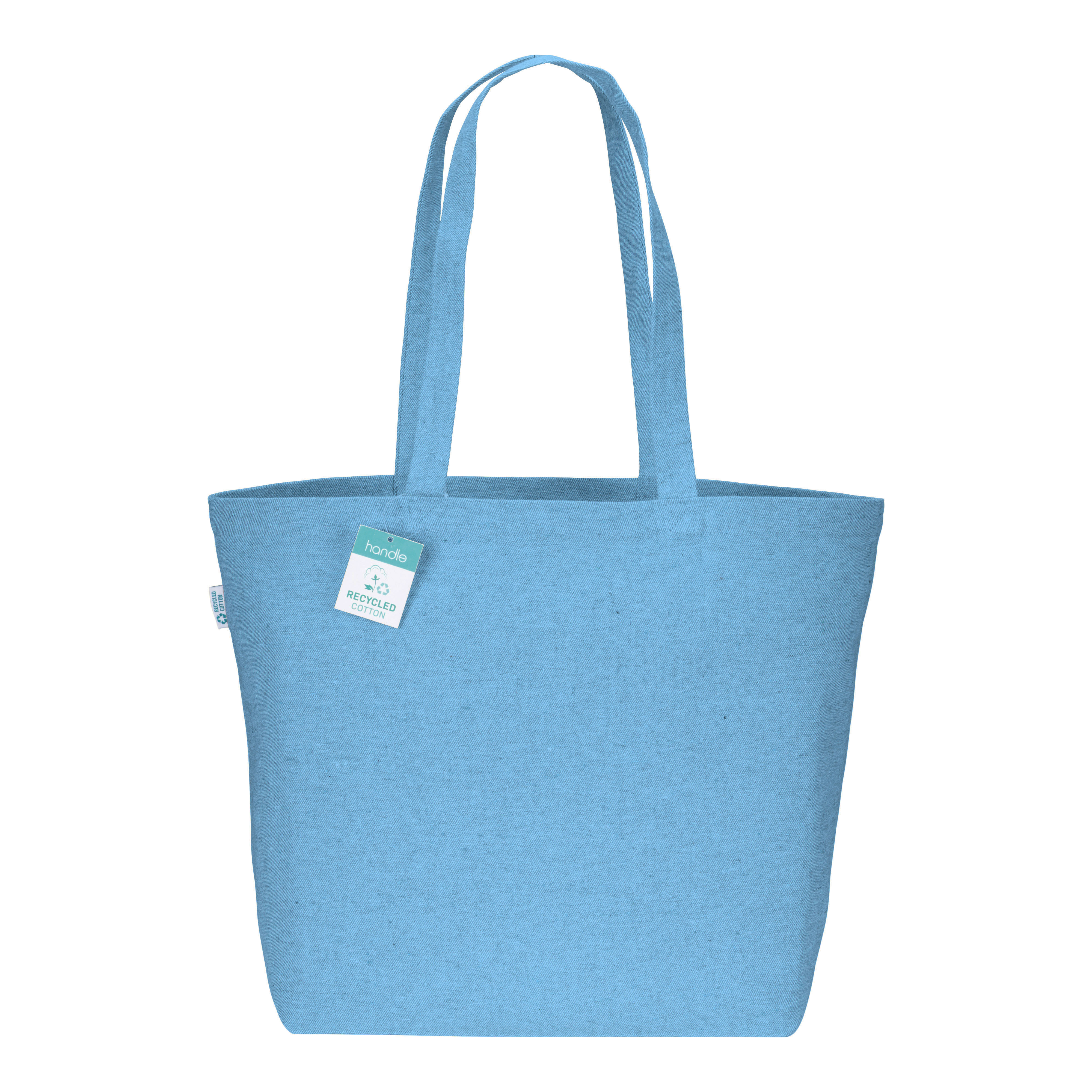 Shopper con soffietto alla base in cotone riciclato 280 g/m2, manici lunghi