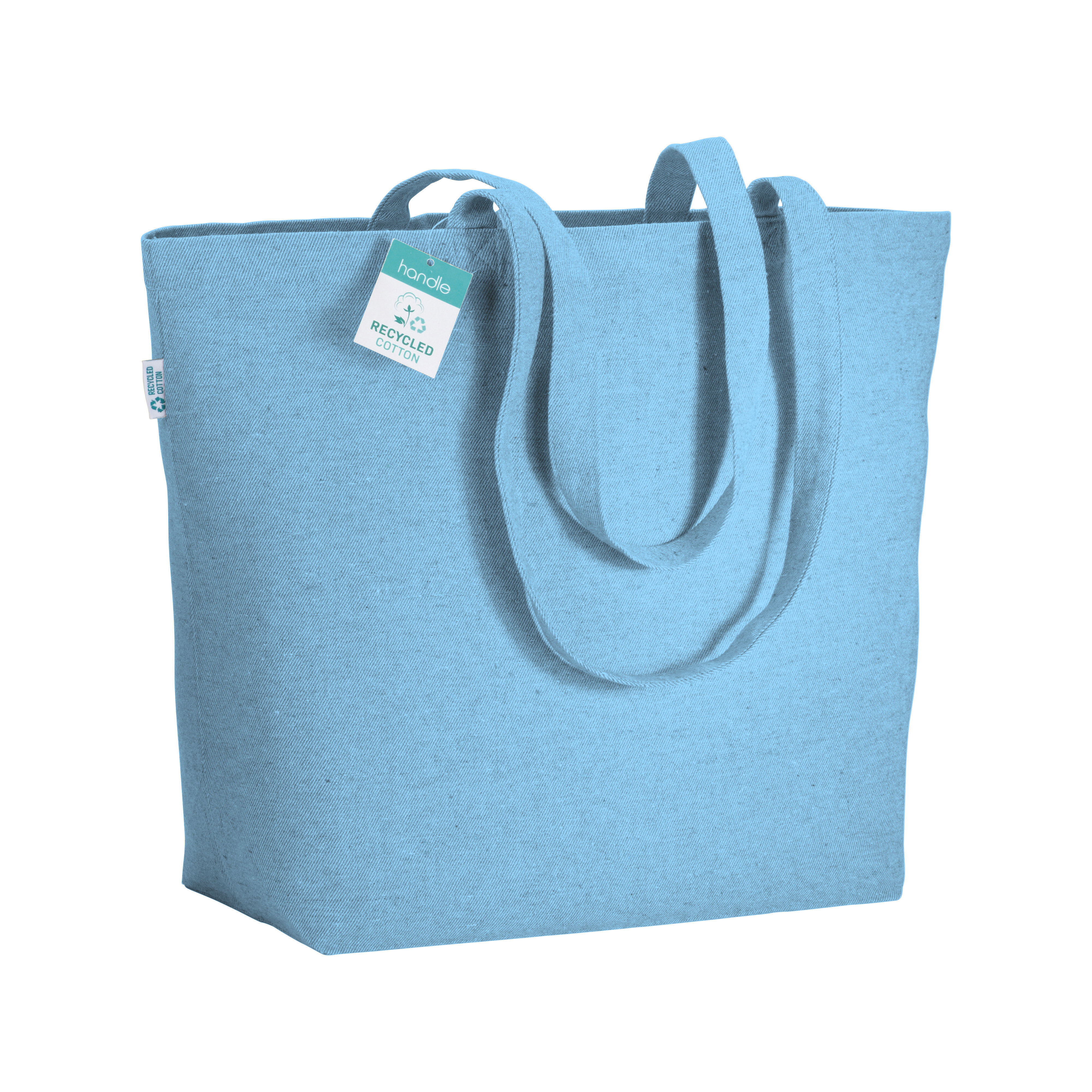 Shopper con soffietto alla base in cotone riciclato 280 g/m2, manici lunghi
